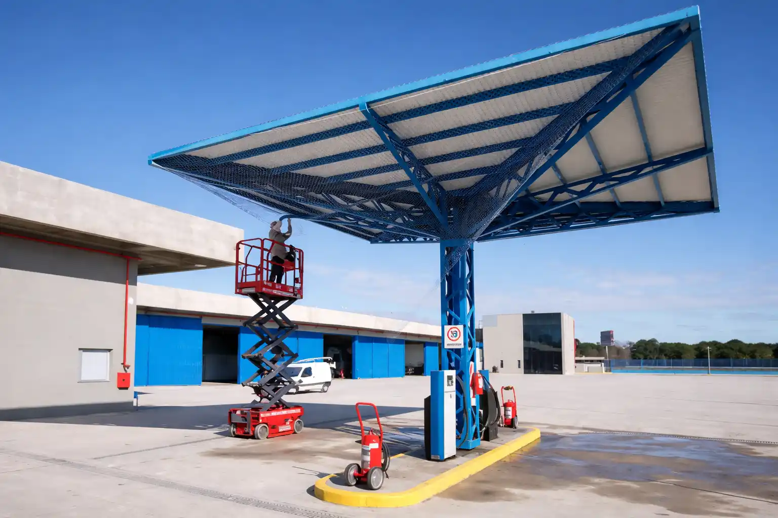 Instalación de redes de protección en estructura industrial